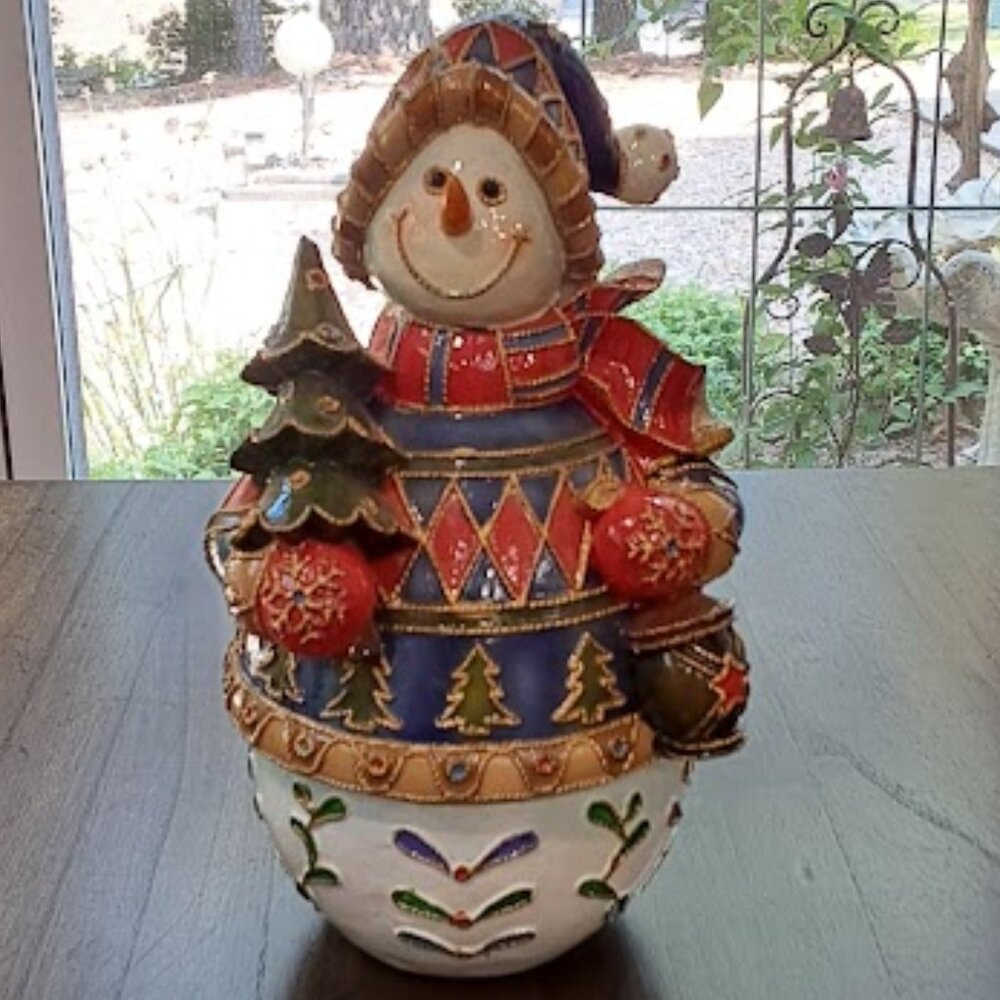 Vtg Snowman Christmas Rotating Music Box Wish You A Merry